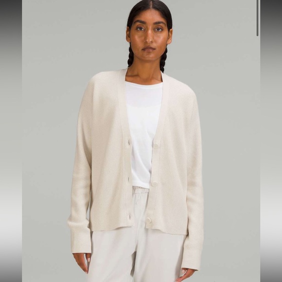 lululemon athletica Sweaters - Lululemon Merino Wool-Blend Oversized Boxy Cardigan White Opal Womens SZ8